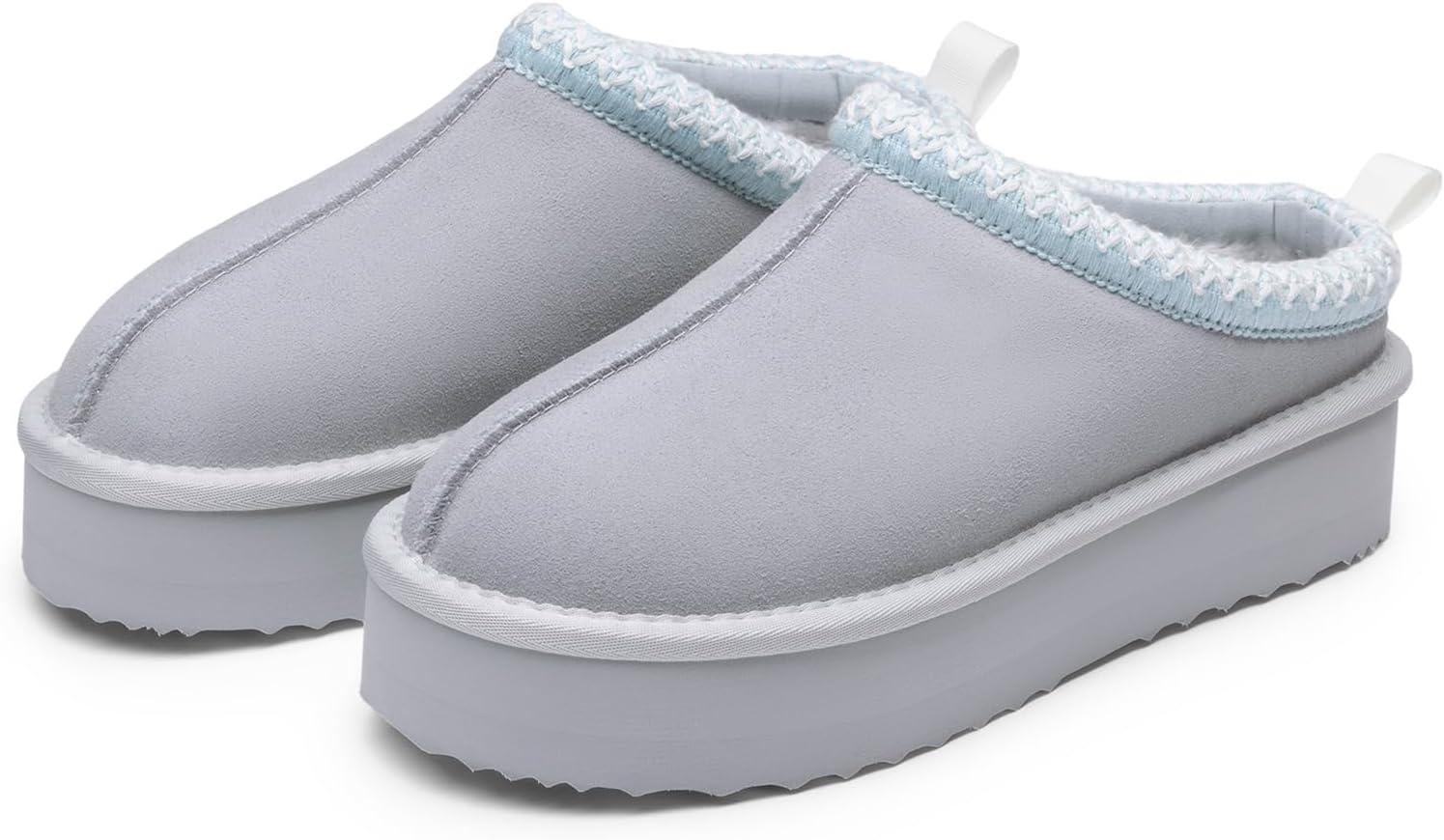 imageDREAM PAIRS Womens Platform Slippers Genuine Suede Slipon Warm FuzzyEasy Autumn Winter Fluffy Comfy Furry Shoes for Outdoor IndoorLight Blue