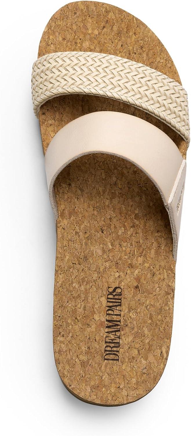 imageDREAM PAIRS Womens Platform Wedge Sandals with Arch Support Comfortable Beach Slipon Flat Sandals Casual 2Strap Cork Cushion Slides for WomenBeigepu