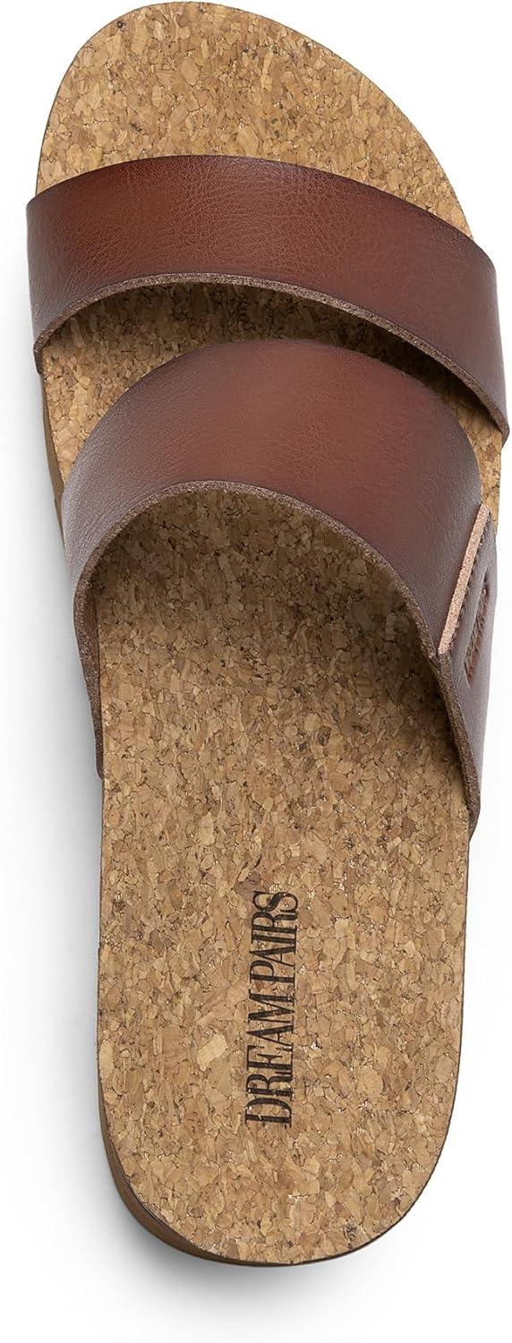 imageDREAM PAIRS Womens Platform Wedge Sandals with Arch Support Comfortable Beach Slipon Flat Sandals Casual 2Strap Cork Cushion Slides for WomenBrownpu