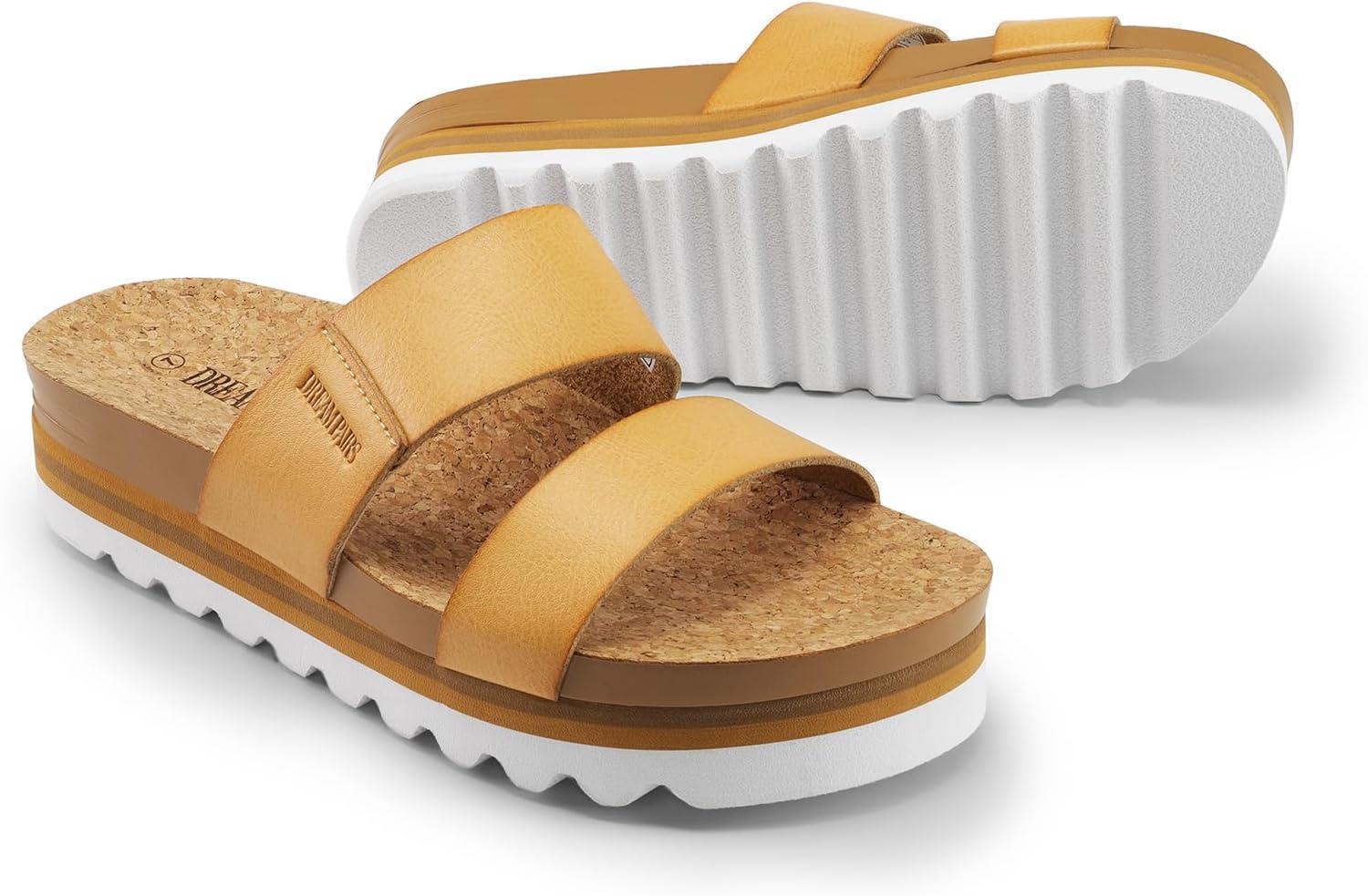 imageDREAM PAIRS Womens Platform Wedge Sandals with Arch Support Comfortable Beach Slipon Flat Sandals Casual 2Strap Cork Cushion Slides for WomenNatural