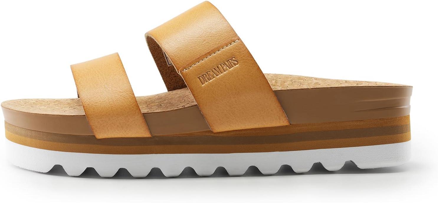 imageDREAM PAIRS Womens Platform Wedge Sandals with Arch Support Comfortable Beach Slipon Flat Sandals Casual 2Strap Cork Cushion Slides for WomenNatural