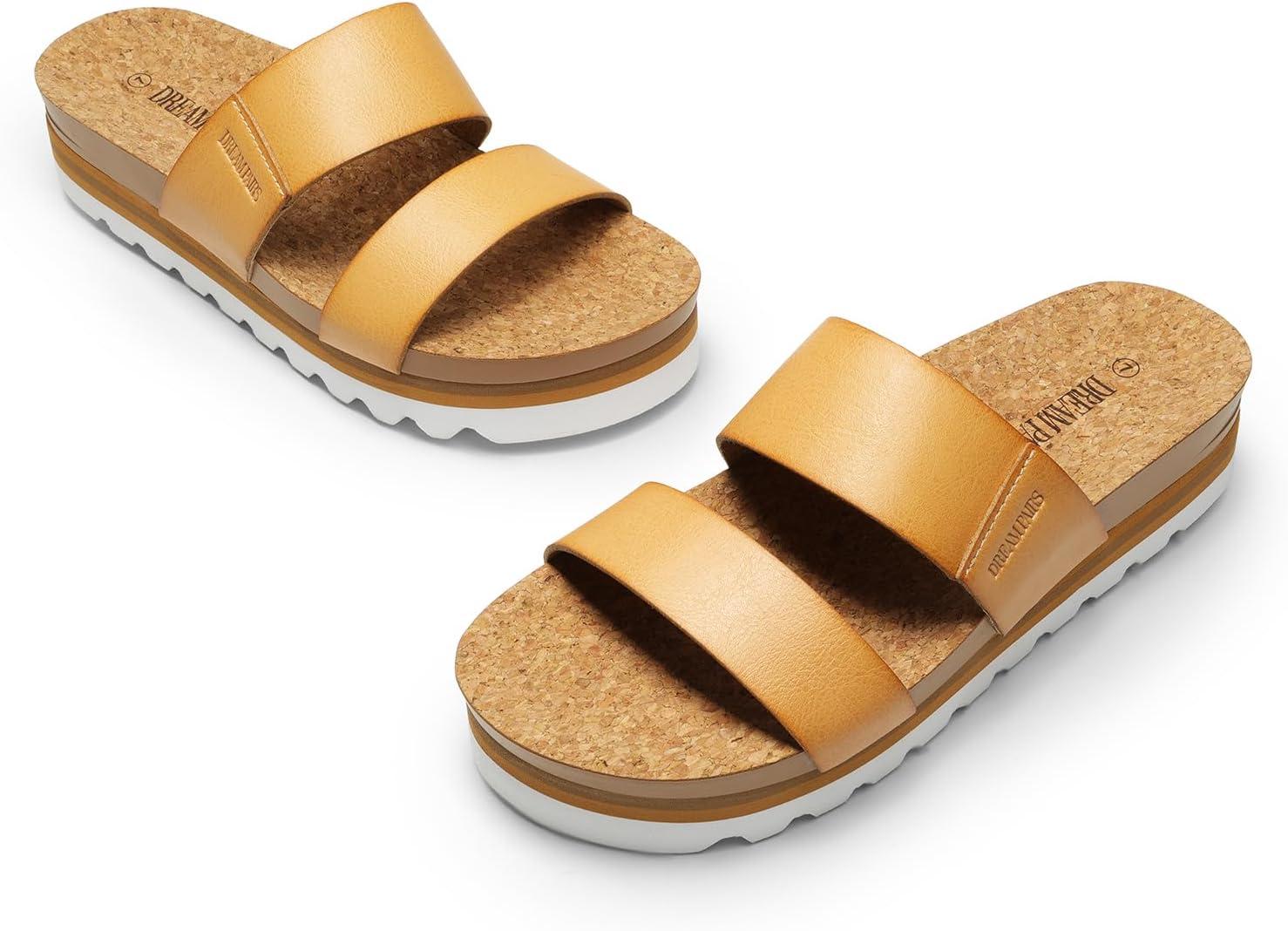 imageDREAM PAIRS Womens Platform Wedge Sandals with Arch Support Comfortable Beach Slipon Flat Sandals Casual 2Strap Cork Cushion Slides for WomenNatural