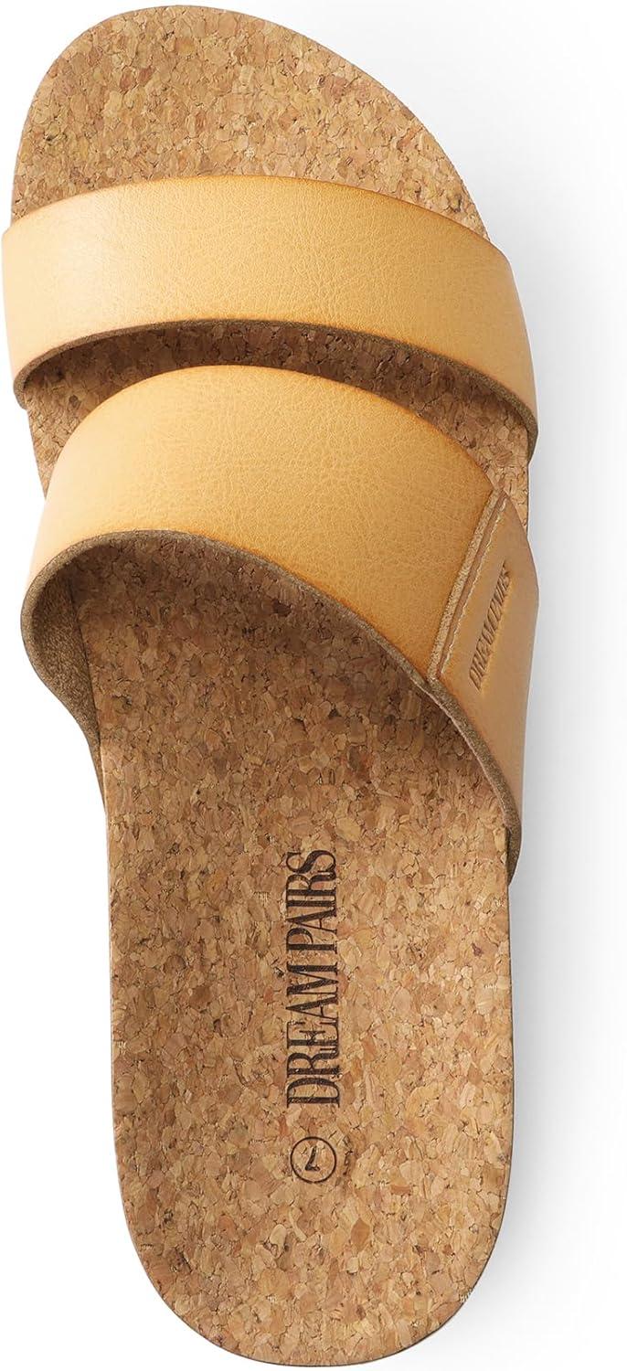 imageDREAM PAIRS Womens Platform Wedge Sandals with Arch Support Comfortable Beach Slipon Flat Sandals Casual 2Strap Cork Cushion Slides for WomenNatural
