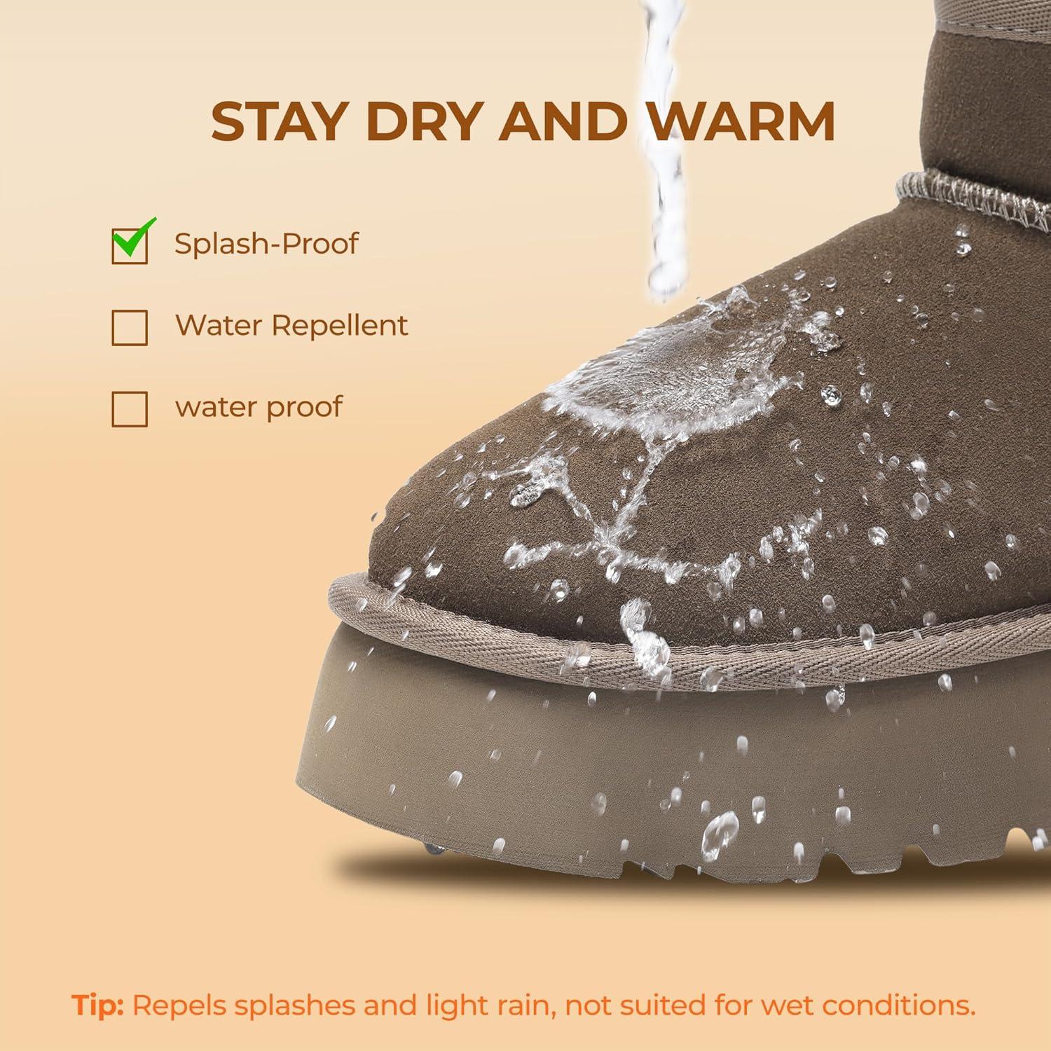 imageDREAM PAIRS Womens Platform Winter Snow Boots Genuine Suede Water Resistant Mini Ankle Boots Stable Lightweight Booties AntiSlip with Memory Foam Outdoor FuzzyTaupe