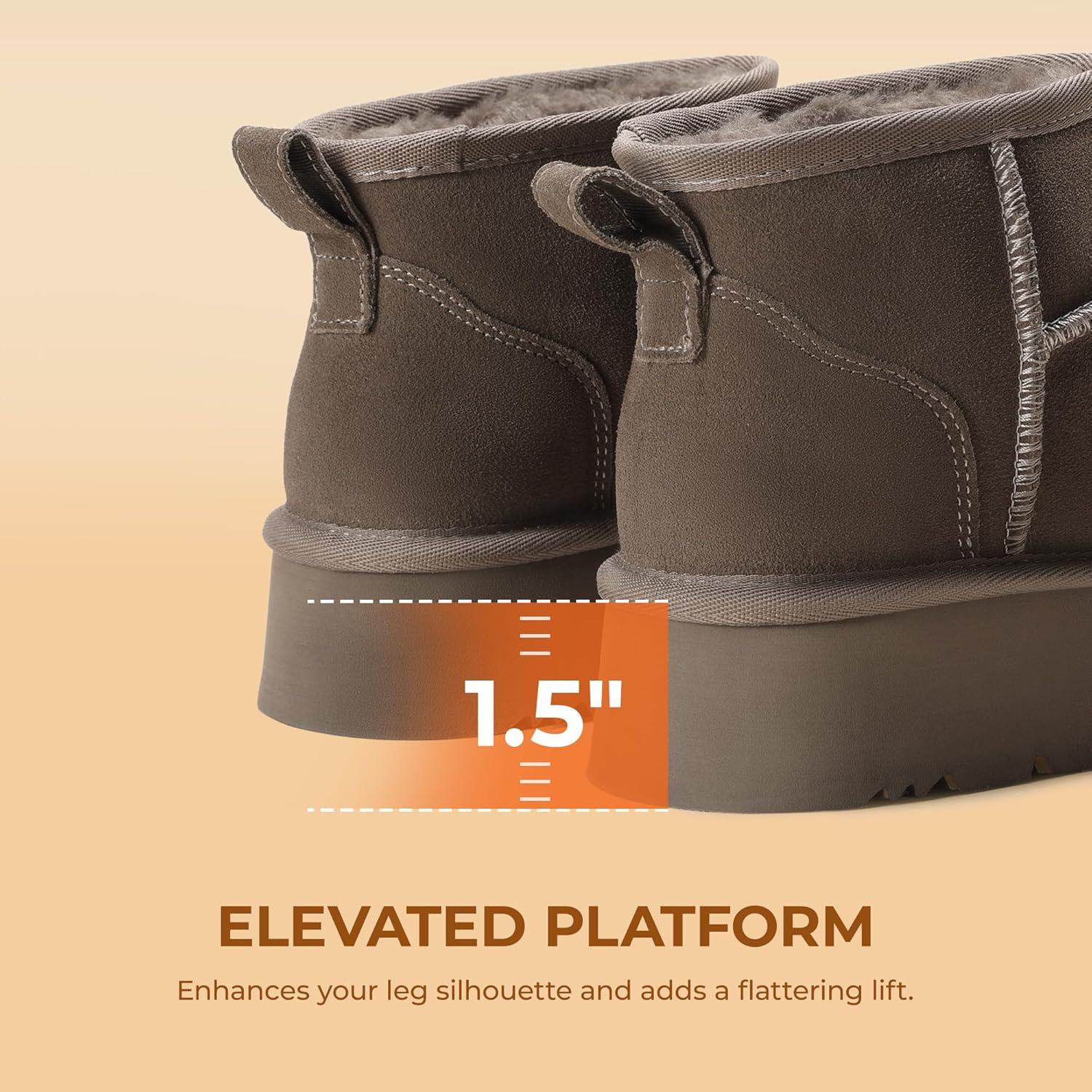imageDREAM PAIRS Womens Platform Winter Snow Boots Genuine Suede Water Resistant Mini Ankle Boots Stable Lightweight Booties AntiSlip with Memory Foam Outdoor FuzzyTaupe