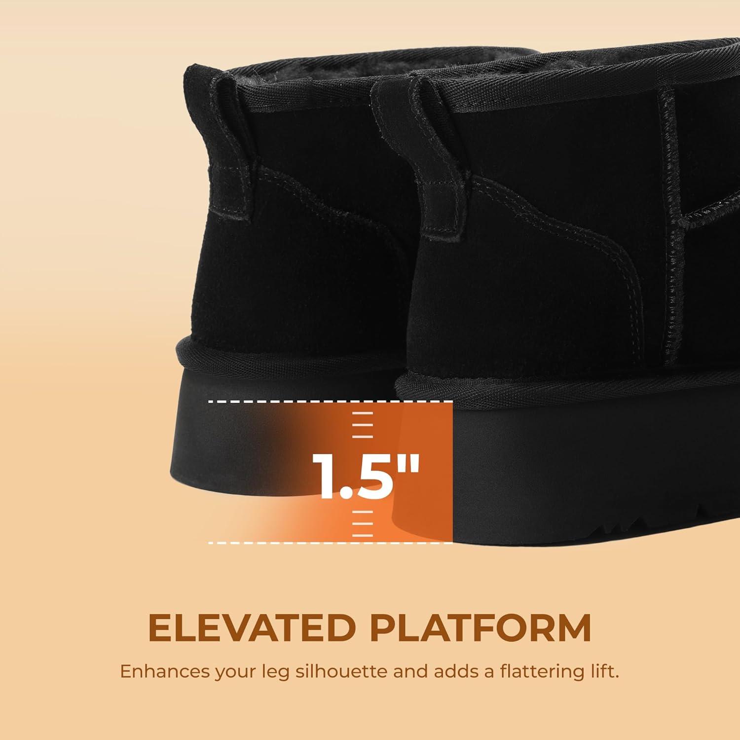 imageDREAM PAIRS Womens Platform Winter Snow Boots Genuine Suede Water Resistant Mini Ankle Boots Stable Lightweight Booties AntiSlip with Memory Foam Outdoor FuzzyBlack