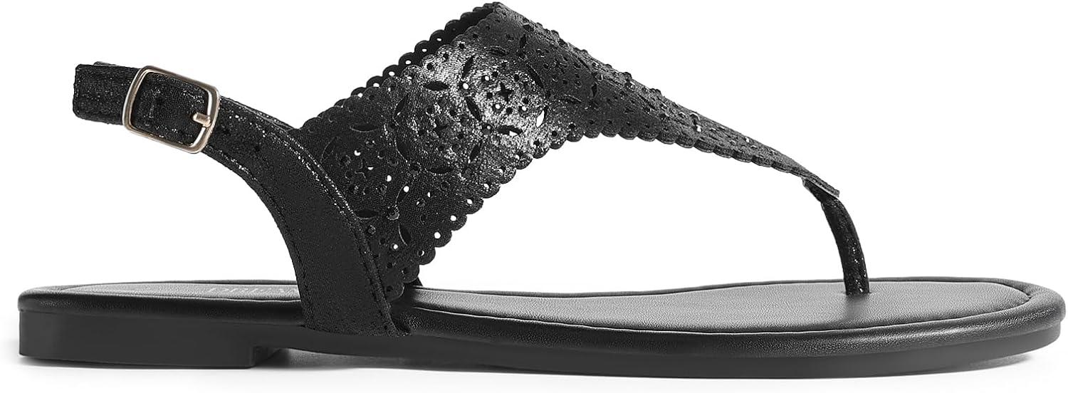 imageDREAM PAIRS Womens Rhinestone Casual Wear Cute Gladiator Flat Sandals Beach Dressy TStrap Thong SandalsAll Black