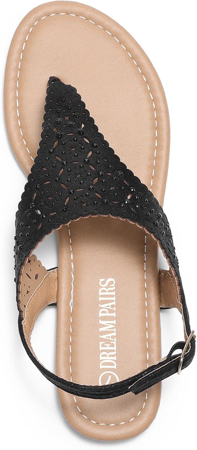 imageDREAM PAIRS Womens Rhinestone Casual Wear Cute Gladiator Flat Sandals Beach Dressy TStrap Thong SandalsBlack