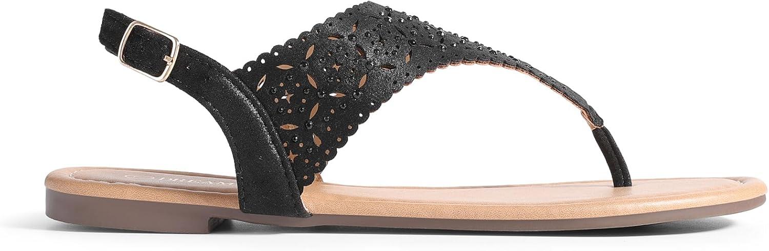 imageDREAM PAIRS Womens Rhinestone Casual Wear Cute Gladiator Flat Sandals Beach Dressy TStrap Thong SandalsBlack
