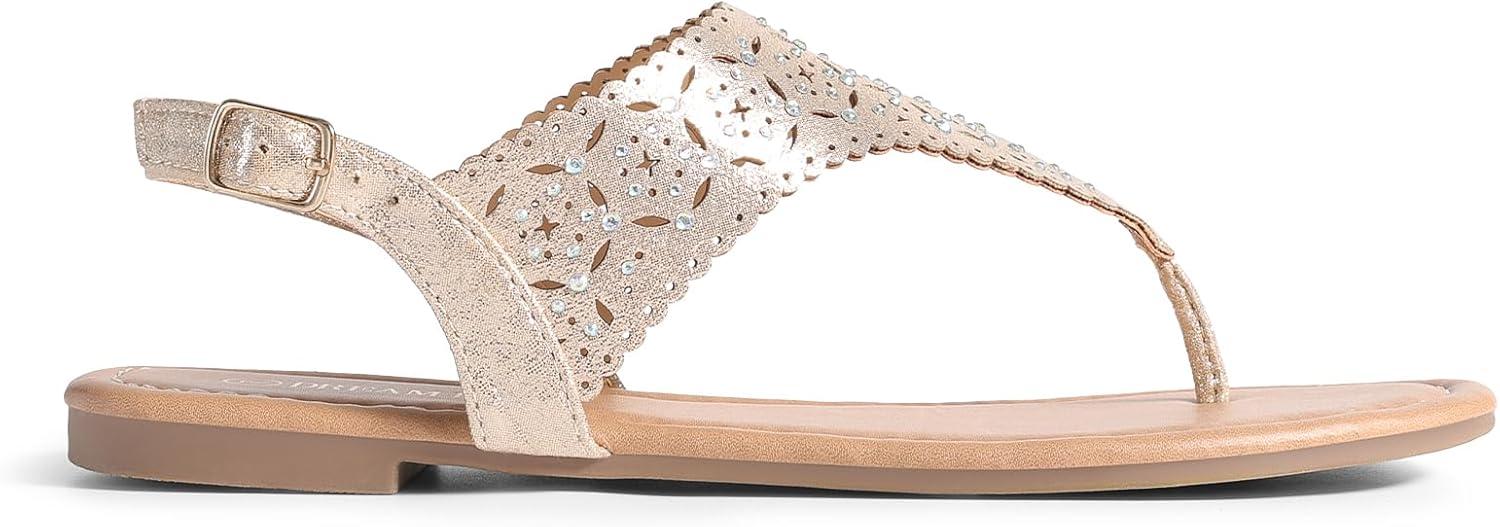 imageDREAM PAIRS Womens Rhinestone Casual Wear Cute Gladiator Flat Sandals Beach Dressy TStrap Thong SandalsGold