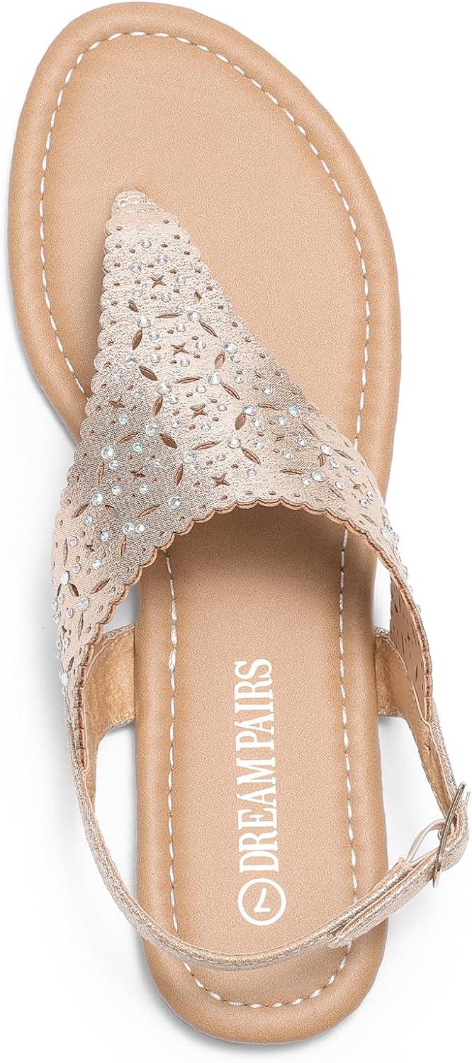 imageDREAM PAIRS Womens Rhinestone Casual Wear Cute Gladiator Flat Sandals Beach Dressy TStrap Thong SandalsGold