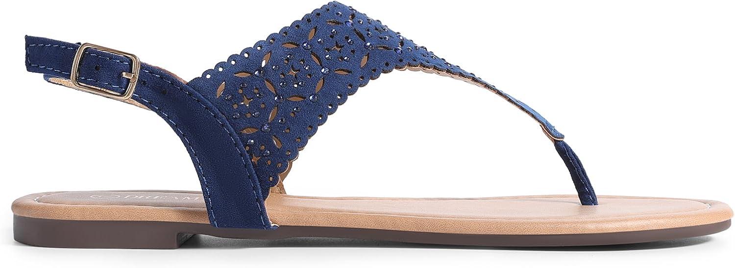 imageDREAM PAIRS Womens Rhinestone Casual Wear Cute Gladiator Flat Sandals Beach Dressy TStrap Thong SandalsNavy