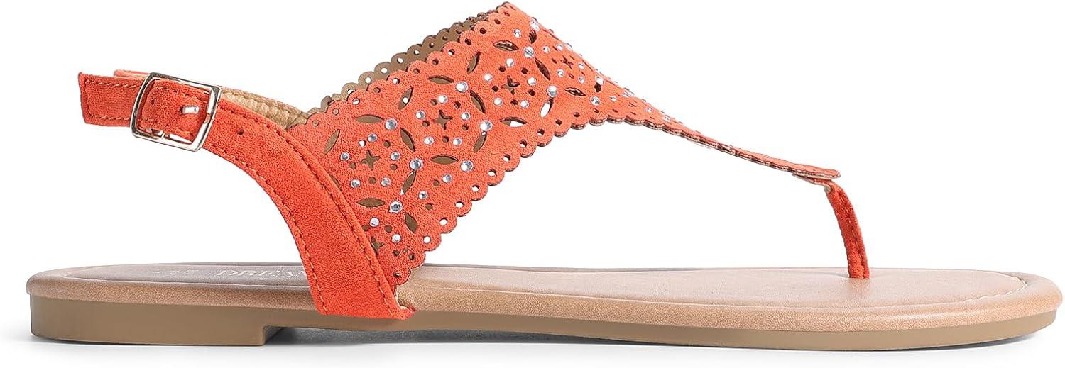imageDREAM PAIRS Womens Rhinestone Casual Wear Cute Gladiator Flat Sandals Beach Dressy TStrap Thong SandalsOrange