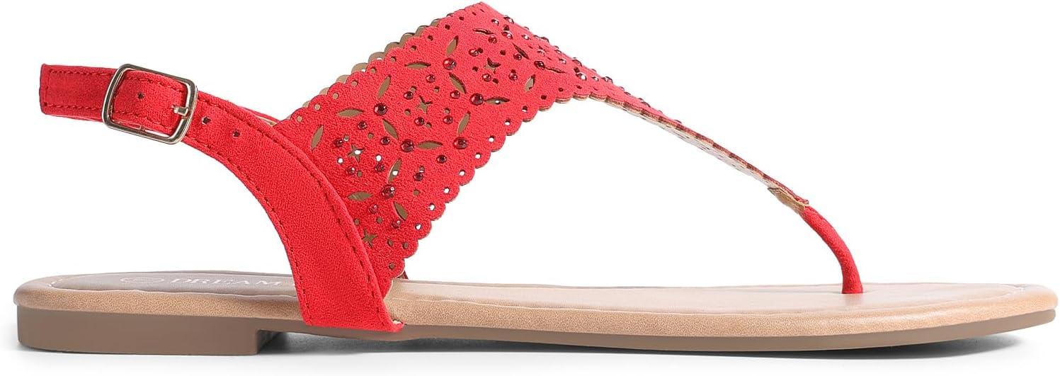 imageDREAM PAIRS Womens Rhinestone Casual Wear Cute Gladiator Flat Sandals Beach Dressy TStrap Thong SandalsRed