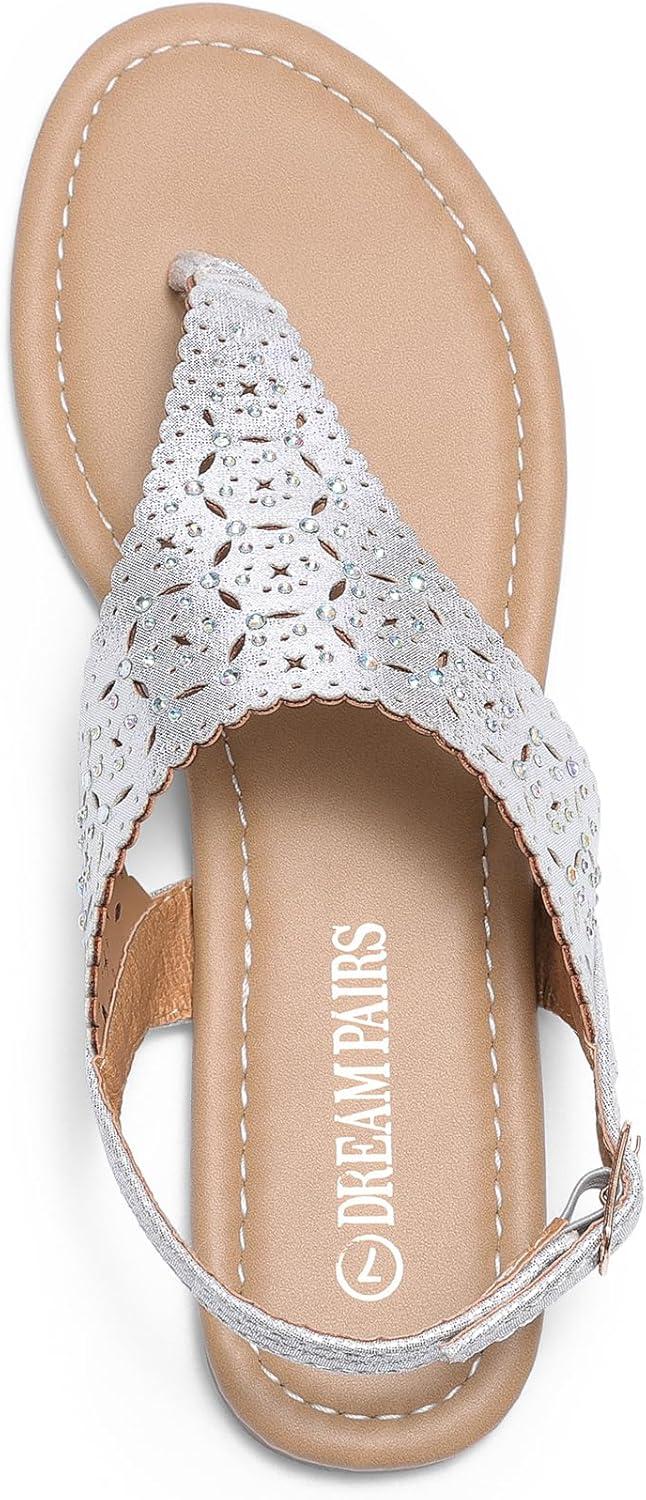 imageDREAM PAIRS Womens Rhinestone Casual Wear Cute Gladiator Flat Sandals Beach Dressy TStrap Thong SandalsSilver