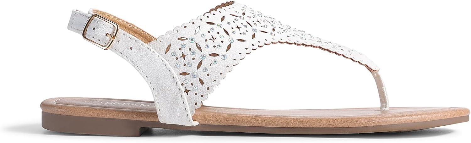 imageDREAM PAIRS Womens Rhinestone Casual Wear Cute Gladiator Flat Sandals Beach Dressy TStrap Thong SandalsWhite