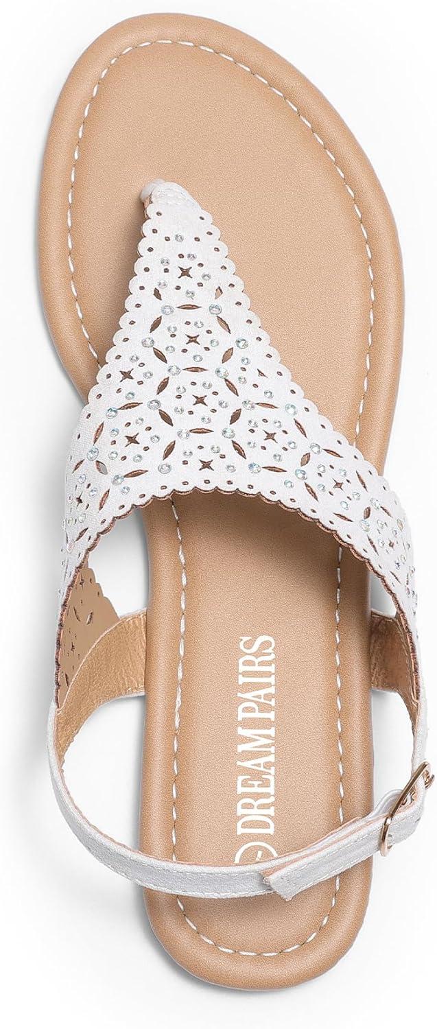 imageDREAM PAIRS Womens Rhinestone Casual Wear Cute Gladiator Flat Sandals Beach Dressy TStrap Thong SandalsWhite