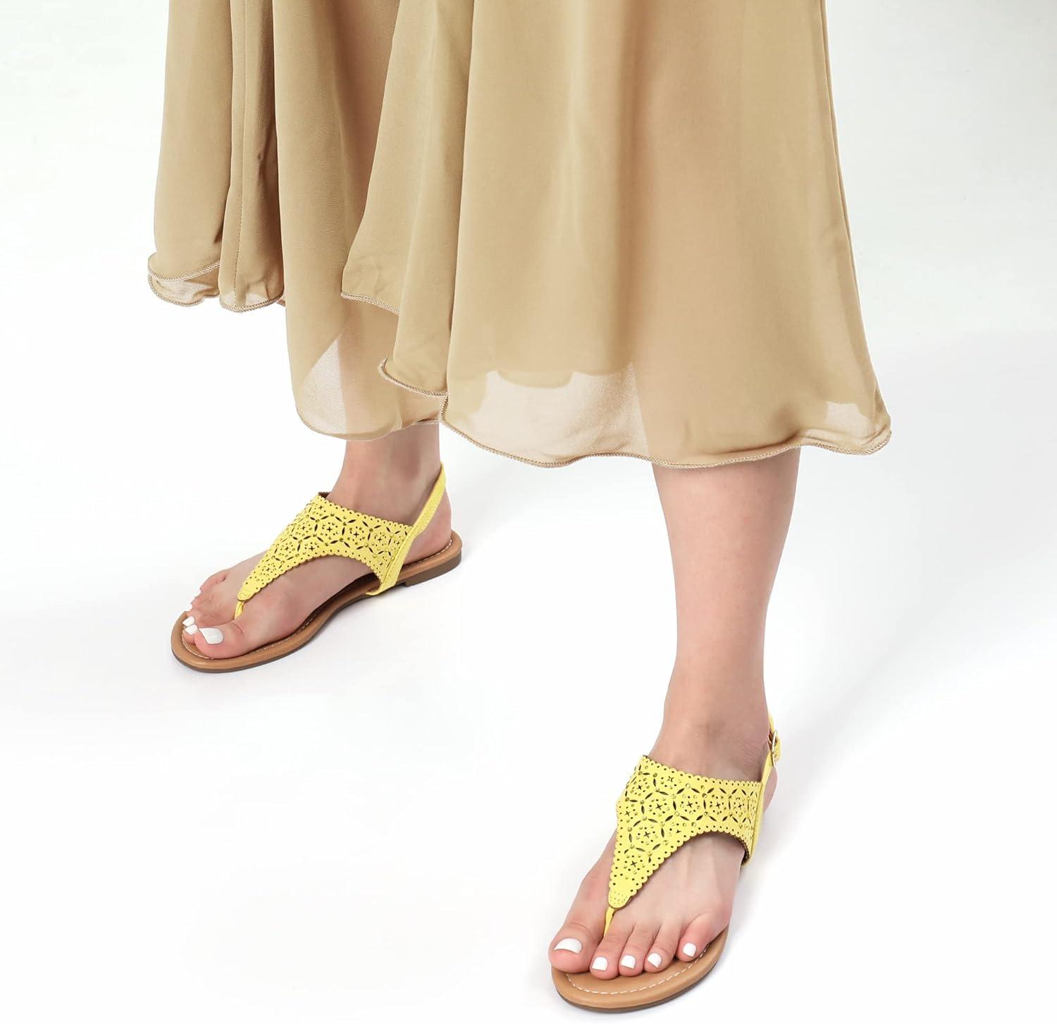 imageDREAM PAIRS Womens Rhinestone Casual Wear Cute Gladiator Flat Sandals Beach Dressy TStrap Thong SandalsYellow