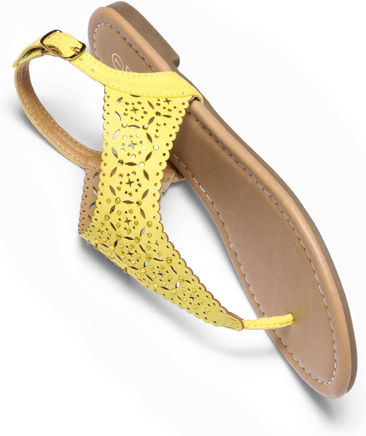 imageDREAM PAIRS Womens Rhinestone Casual Wear Cute Gladiator Flat Sandals Beach Dressy TStrap Thong SandalsYellow