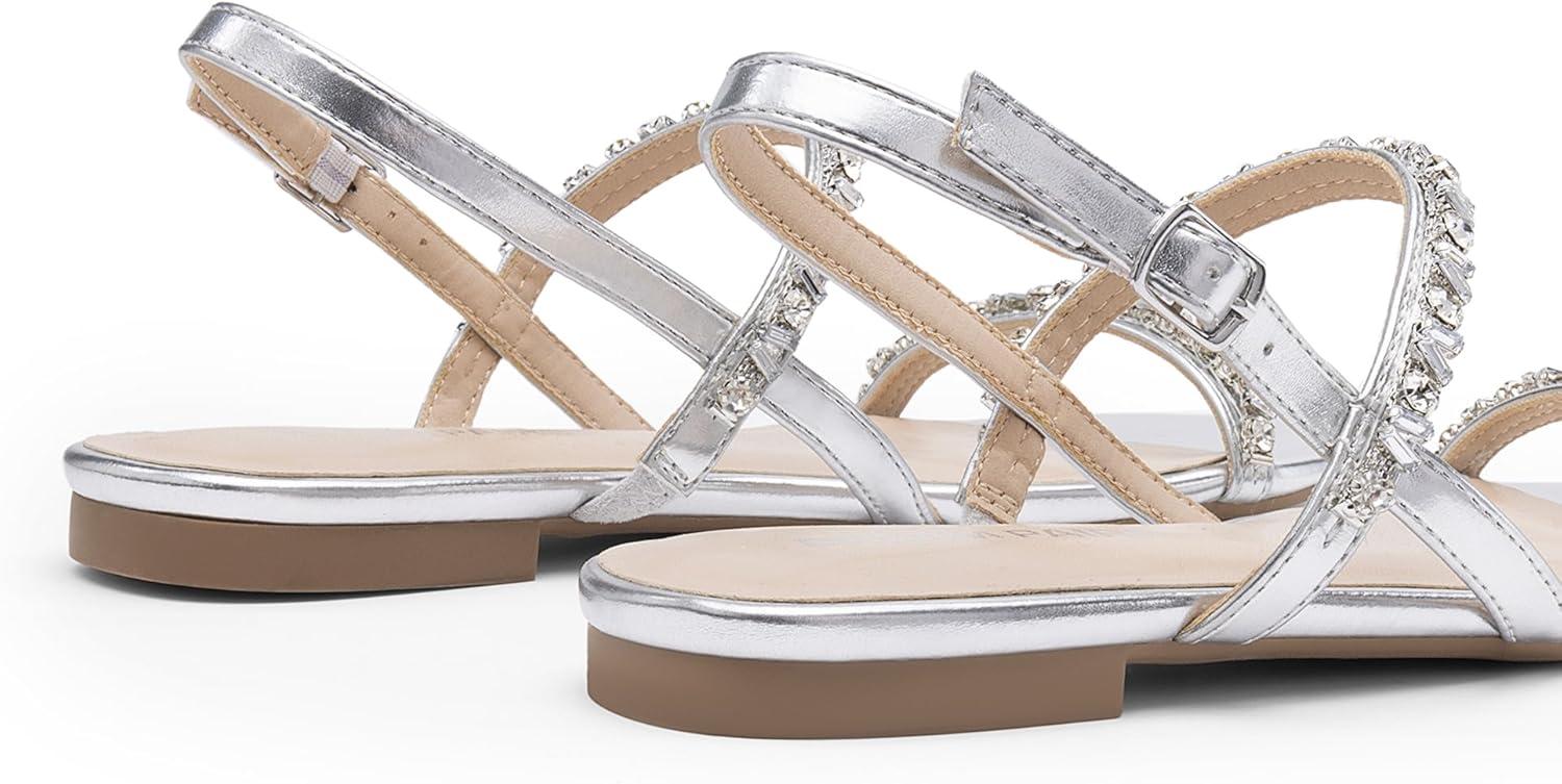 imageDREAM PAIRS Womens Rhinestone Sandals Open Toe Casual Dressy Sparkly Comfortable Flat Summer ShoesSilver