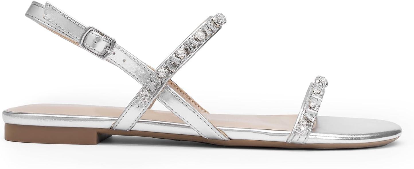imageDREAM PAIRS Womens Rhinestone Sandals Open Toe Casual Dressy Sparkly Comfortable Flat Summer ShoesSilver