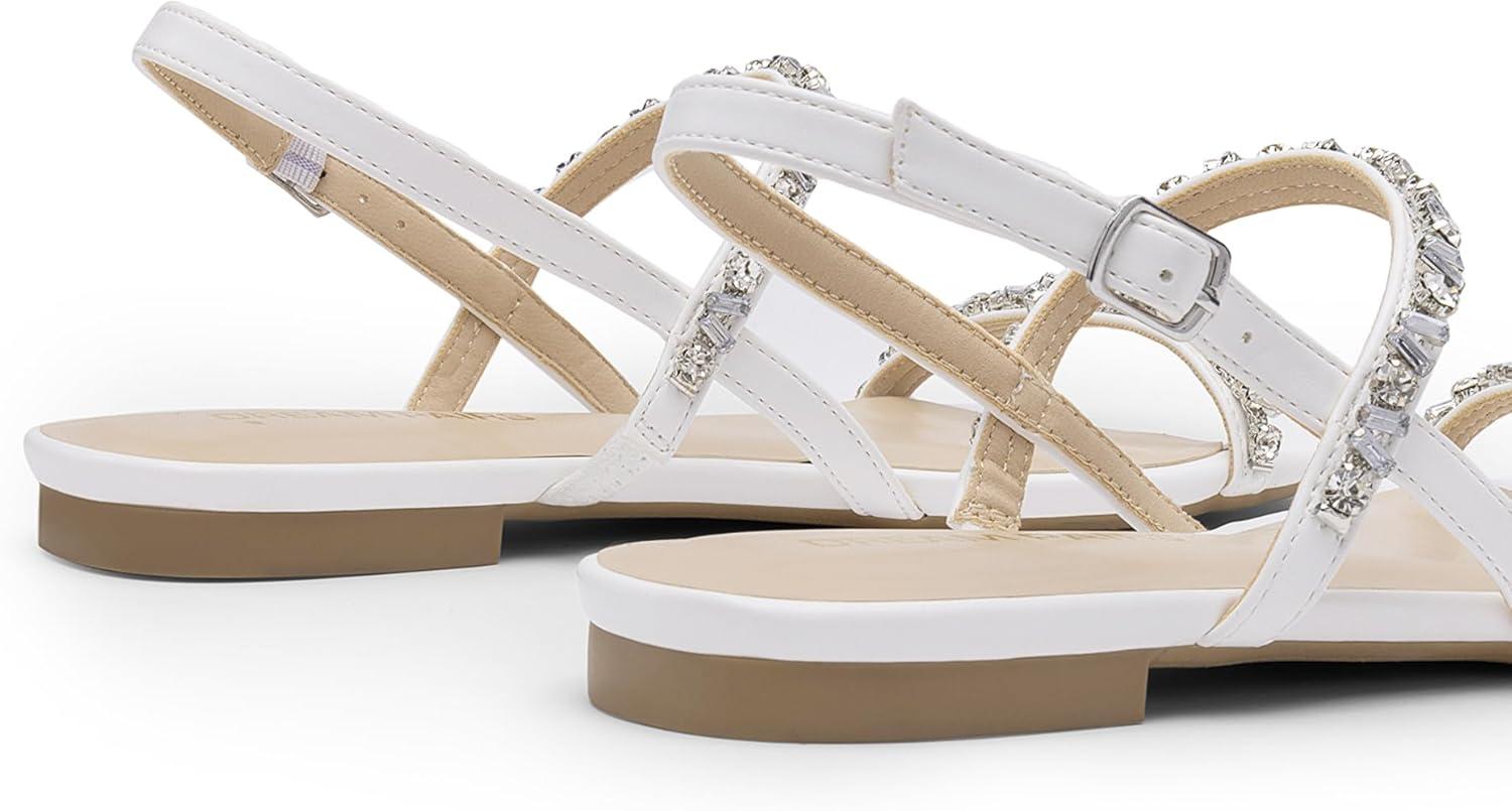 imageDREAM PAIRS Womens Rhinestone Sandals Open Toe Casual Dressy Sparkly Comfortable Flat Summer ShoesWhite