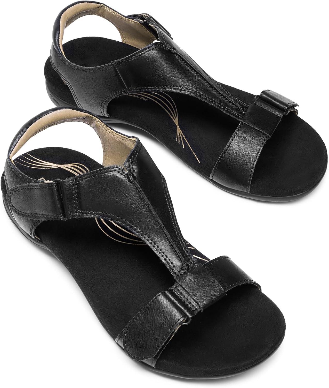 imageDREAM PAIRS Womens Sandals Arch Support TStrap Orthopedic Flat Sandals Comfortable Summer ShoesAll Black