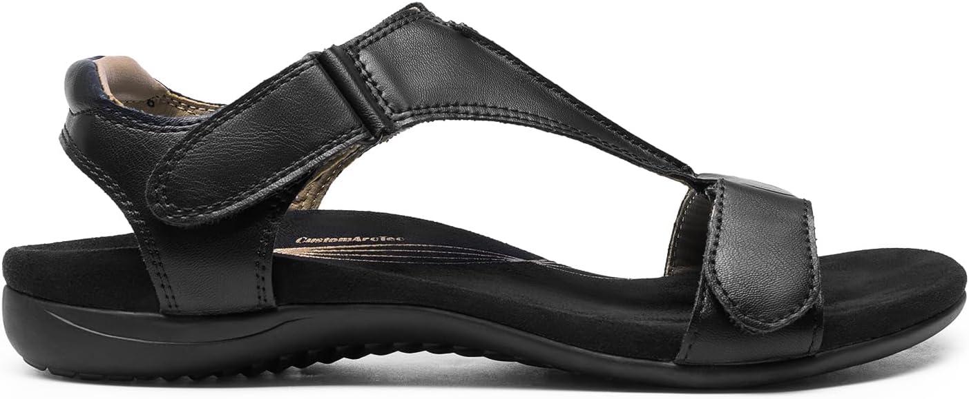 imageDREAM PAIRS Womens Sandals Arch Support TStrap Orthopedic Flat Sandals Comfortable Summer ShoesAll Black