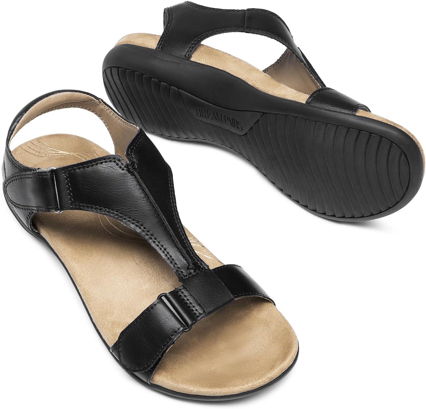 imageDREAM PAIRS Womens Sandals Arch Support TStrap Orthopedic Flat Sandals Comfortable Summer ShoesBlack