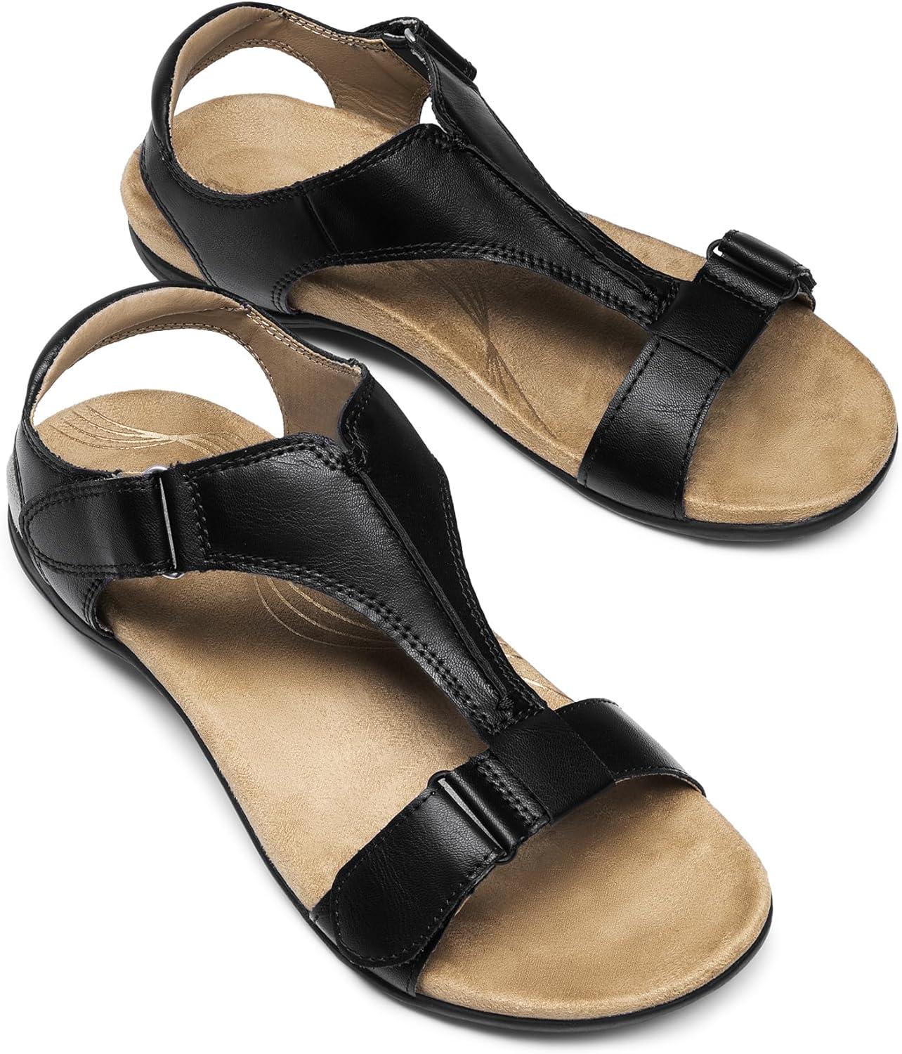 imageDREAM PAIRS Womens Sandals Arch Support TStrap Orthopedic Flat Sandals Comfortable Summer ShoesBlack