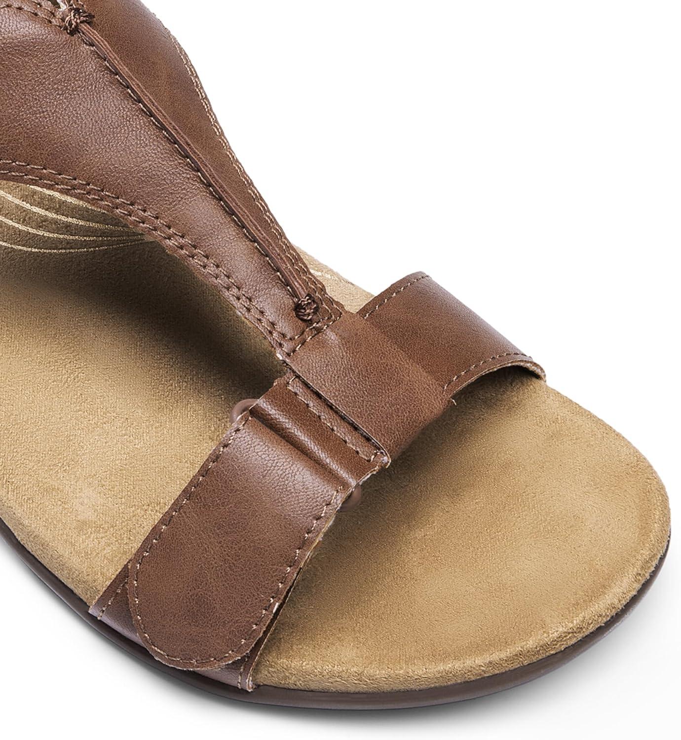 imageDREAM PAIRS Womens Sandals Arch Support TStrap Orthopedic Flat Sandals Comfortable Summer ShoesBrown