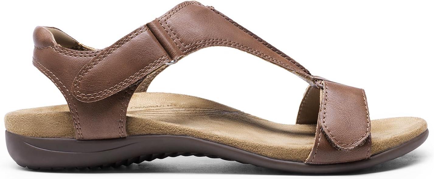 imageDREAM PAIRS Womens Sandals Arch Support TStrap Orthopedic Flat Sandals Comfortable Summer ShoesBrown