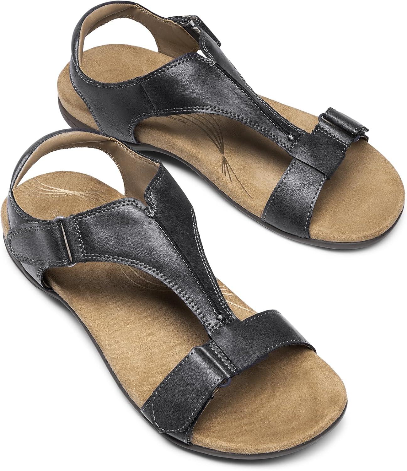 imageDREAM PAIRS Womens Sandals Arch Support TStrap Orthopedic Flat Sandals Comfortable Summer ShoesGrey