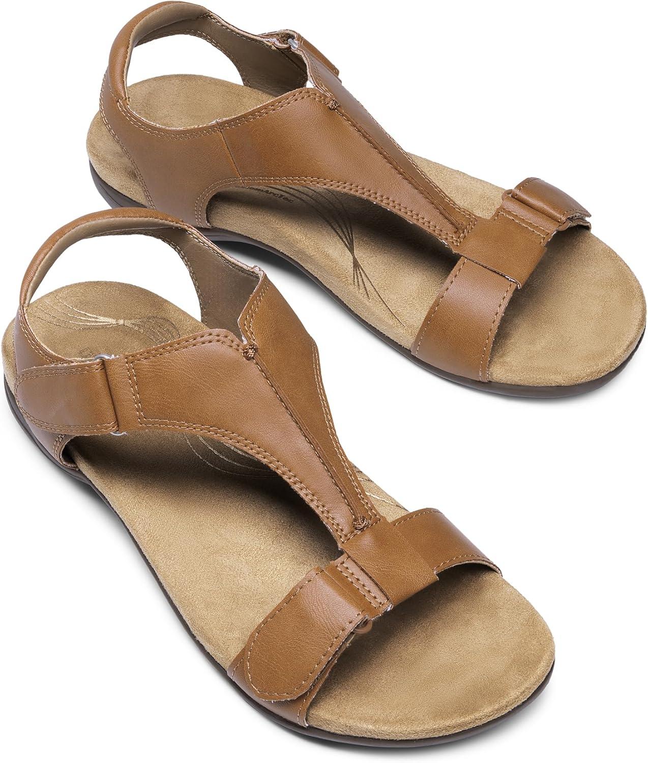 imageDREAM PAIRS Womens Sandals Arch Support TStrap Orthopedic Flat Sandals Comfortable Summer ShoesTan
