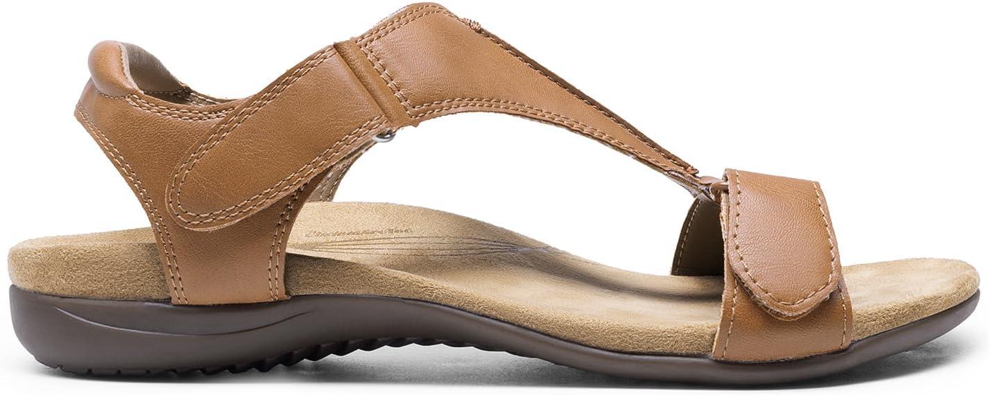 imageDREAM PAIRS Womens Sandals Arch Support TStrap Orthopedic Flat Sandals Comfortable Summer ShoesTan