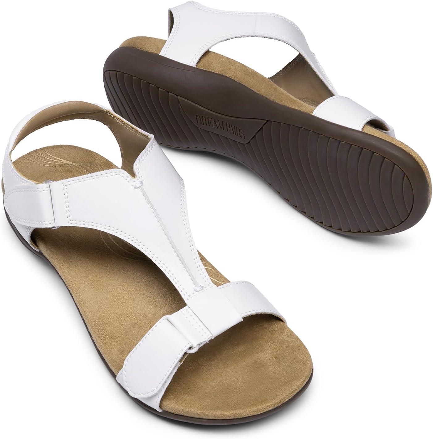 imageDREAM PAIRS Womens Sandals Arch Support TStrap Orthopedic Flat Sandals Comfortable Summer ShoesWhite