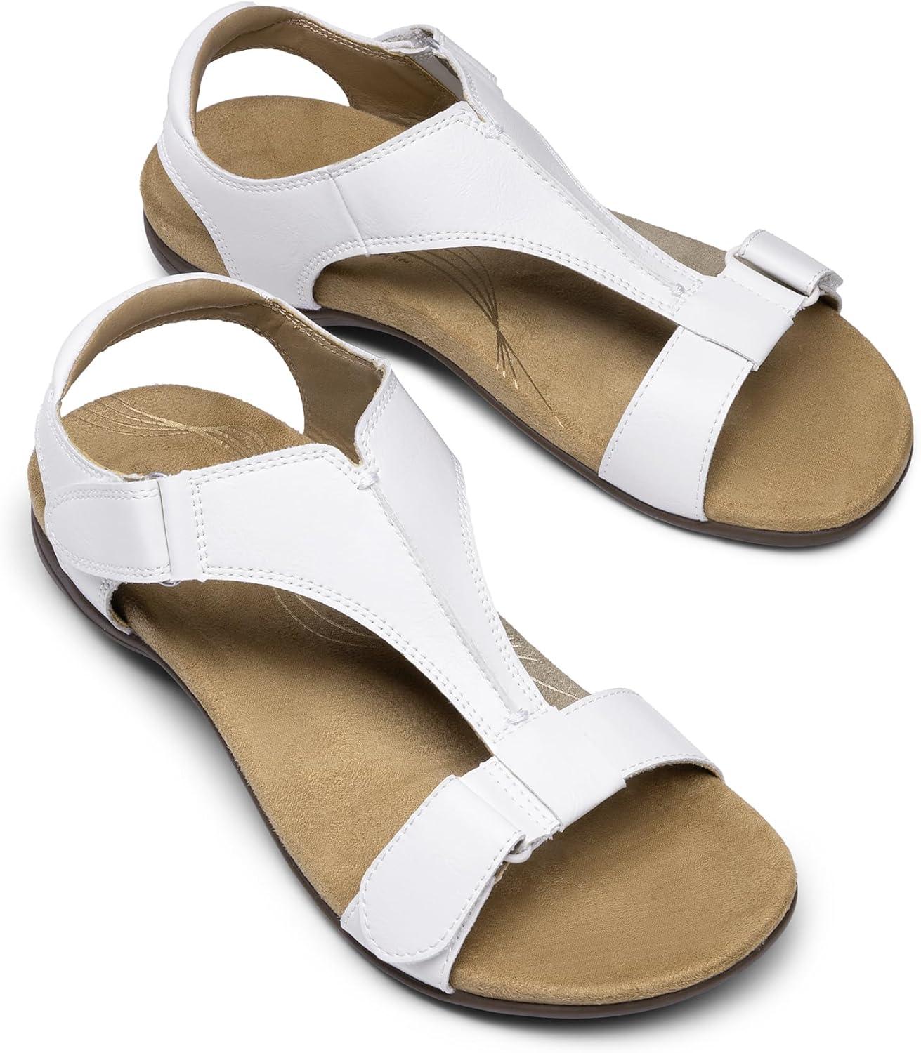imageDREAM PAIRS Womens Sandals Arch Support TStrap Orthopedic Flat Sandals Comfortable Summer ShoesWhite
