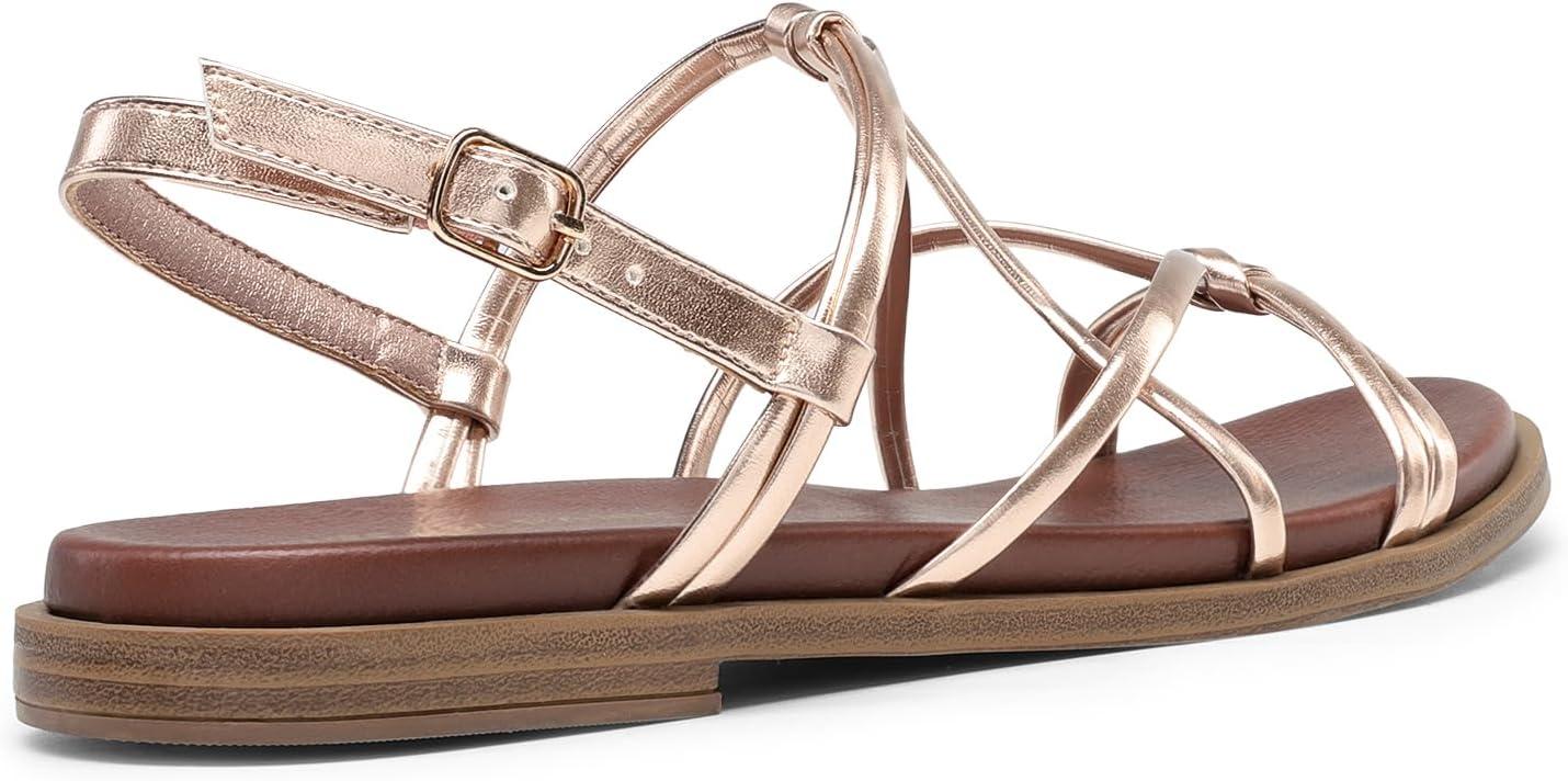 imageDREAM PAIRS Womens Sandals Cross Strappy Gladiator Dress Flat Sandals Daily Casual Comfortable Summer ShoesRose Goldpu
