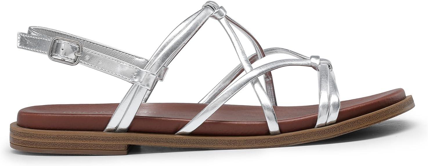 imageDREAM PAIRS Womens Sandals Cross Strappy Gladiator Dress Flat Sandals Daily Casual Comfortable Summer ShoesSilverpu