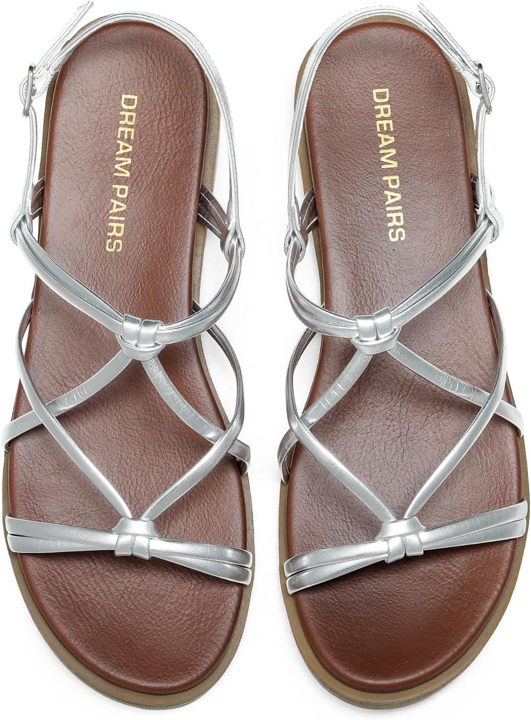 imageDREAM PAIRS Womens Sandals Cross Strappy Gladiator Dress Flat Sandals Daily Casual Comfortable Summer ShoesSilverpu