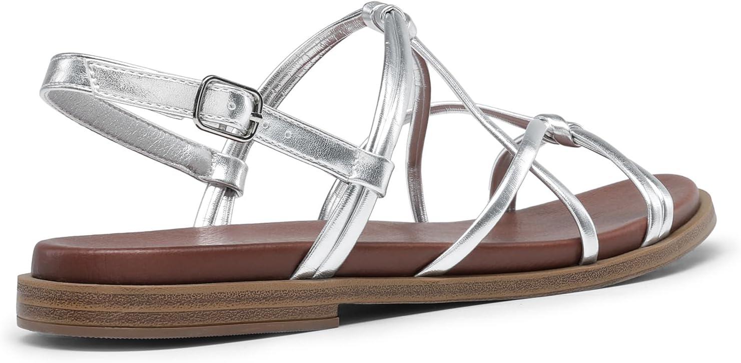 imageDREAM PAIRS Womens Sandals Cross Strappy Gladiator Dress Flat Sandals Daily Casual Comfortable Summer ShoesSilverpu