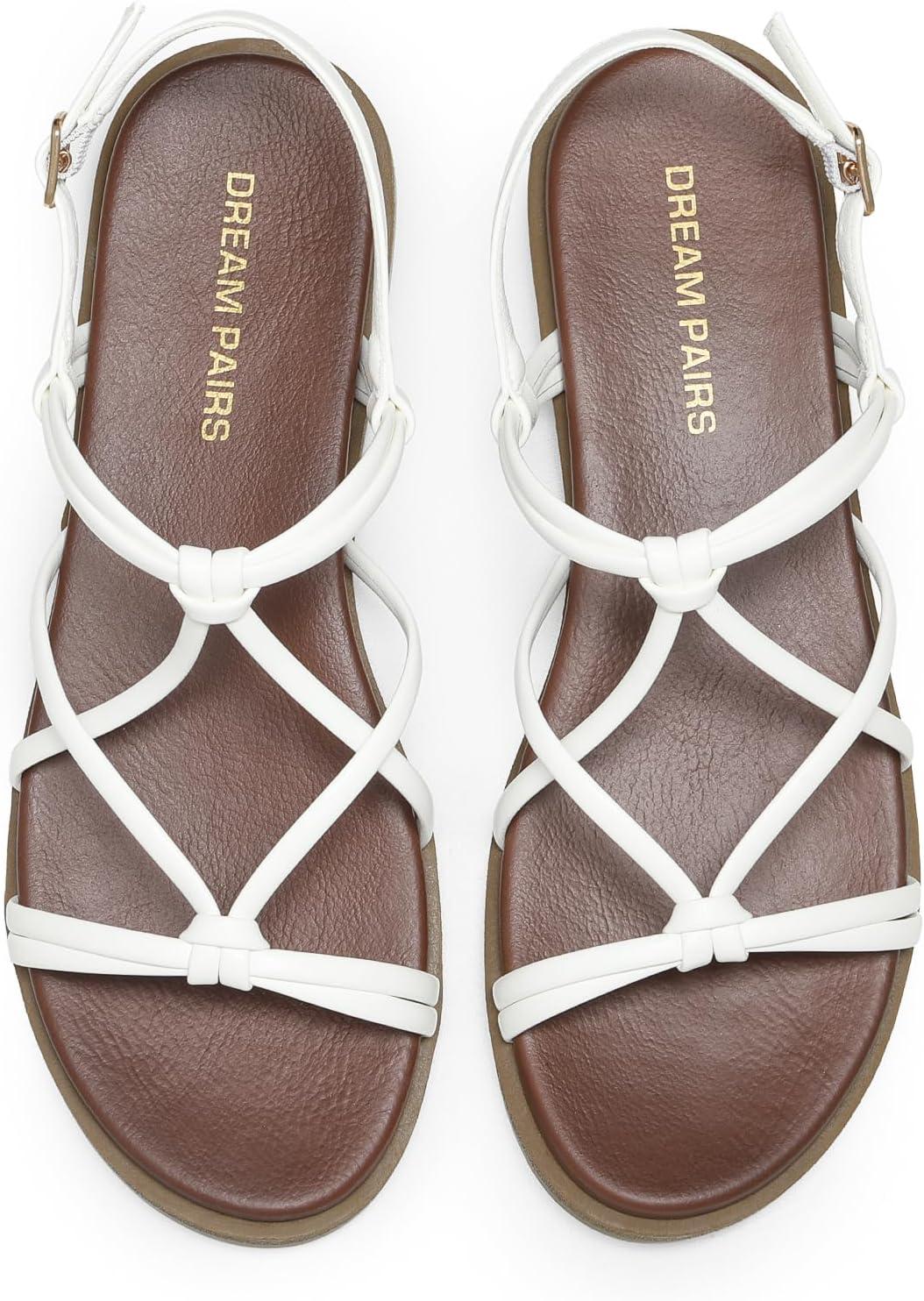 imageDREAM PAIRS Womens Sandals Cross Strappy Gladiator Dress Flat Sandals Daily Casual Comfortable Summer ShoesWhitepu