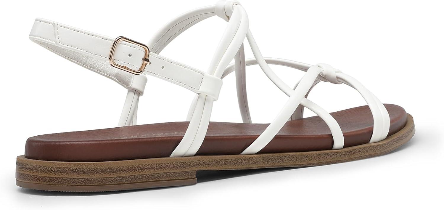 imageDREAM PAIRS Womens Sandals Cross Strappy Gladiator Dress Flat Sandals Daily Casual Comfortable Summer ShoesWhitepu