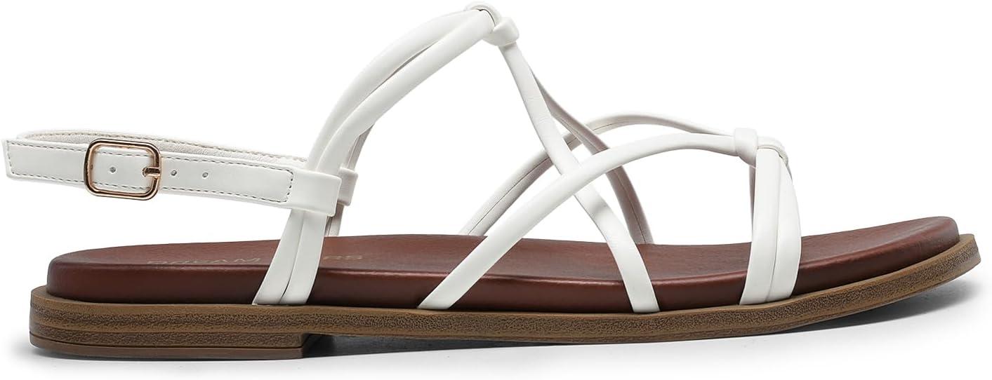 imageDREAM PAIRS Womens Sandals Cross Strappy Gladiator Dress Flat Sandals Daily Casual Comfortable Summer ShoesWhitepu