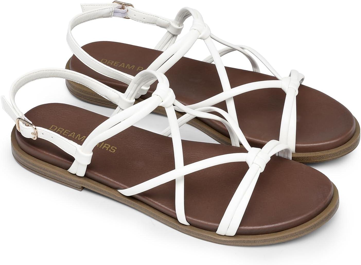 imageDREAM PAIRS Womens Sandals Cross Strappy Gladiator Dress Flat Sandals Daily Casual Comfortable Summer ShoesWhitepu