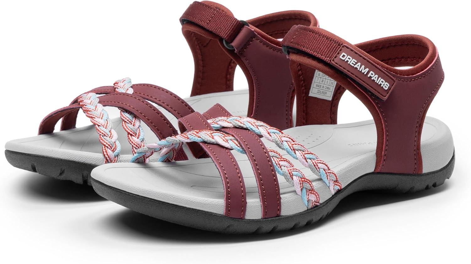 imageDREAM PAIRS Womens Sandals Light Weight Hiking Sandals for Women Comfortable Athletic QuickDrying Walking Hiking Water SandalsRed