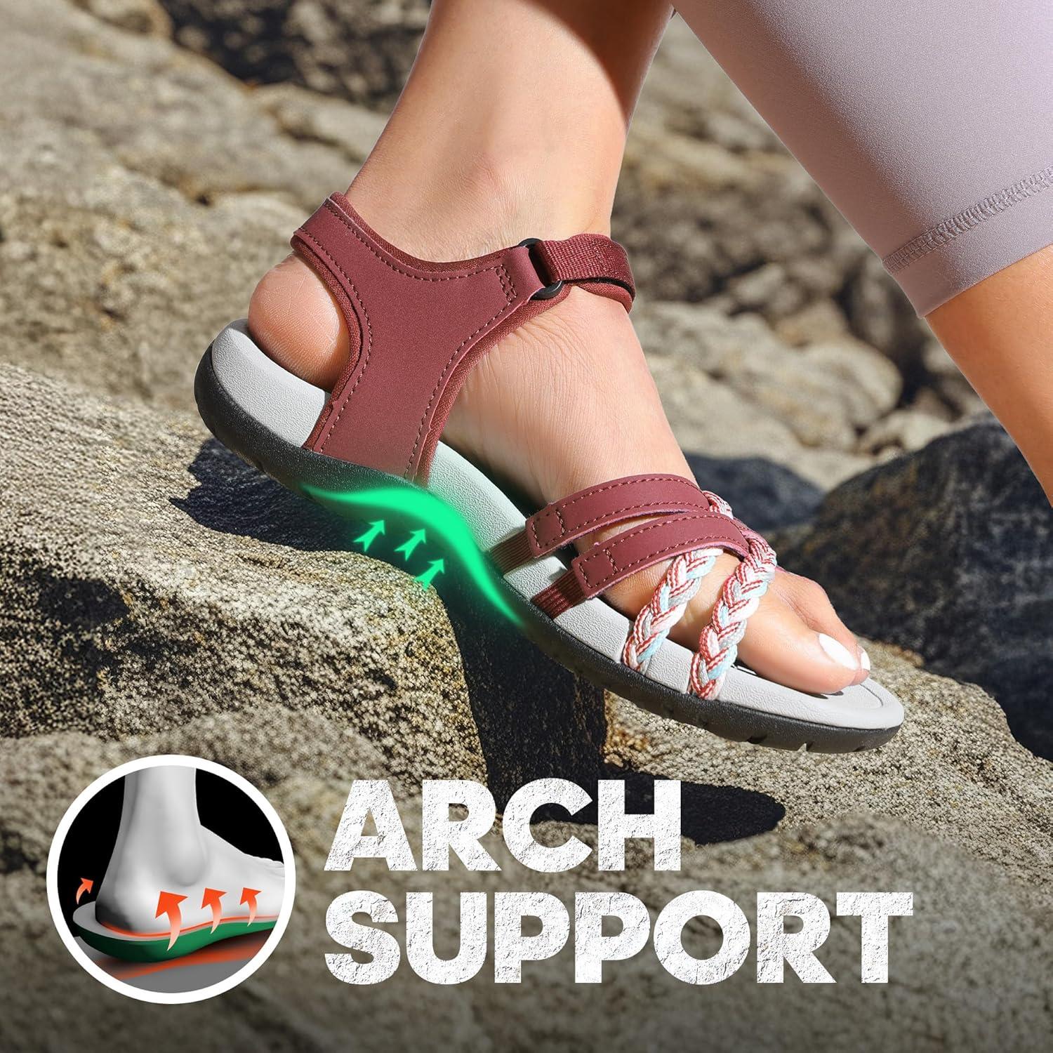 imageDREAM PAIRS Womens Sandals Light Weight Hiking Sandals for Women Comfortable Athletic QuickDrying Walking Hiking Water SandalsRed