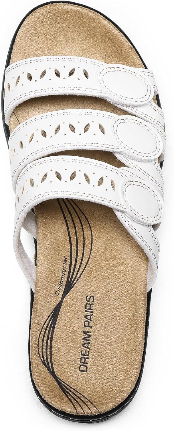 imageDREAM PAIRS Womens Slide Sandals Comfortable Arch Support Casual Walking Sandals Adjustable Straps Slip On Low Wedge Flat SandalsWhite