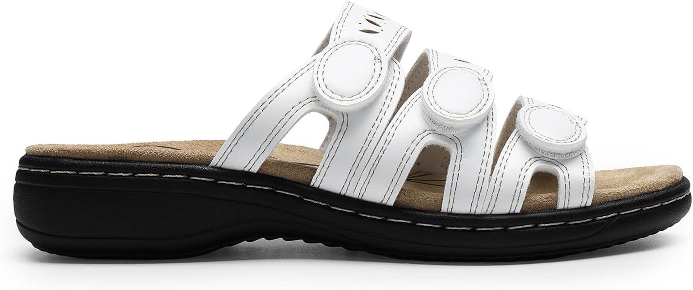 imageDREAM PAIRS Womens Slide Sandals Comfortable Arch Support Casual Walking Sandals Adjustable Straps Slip On Low Wedge Flat SandalsWhite