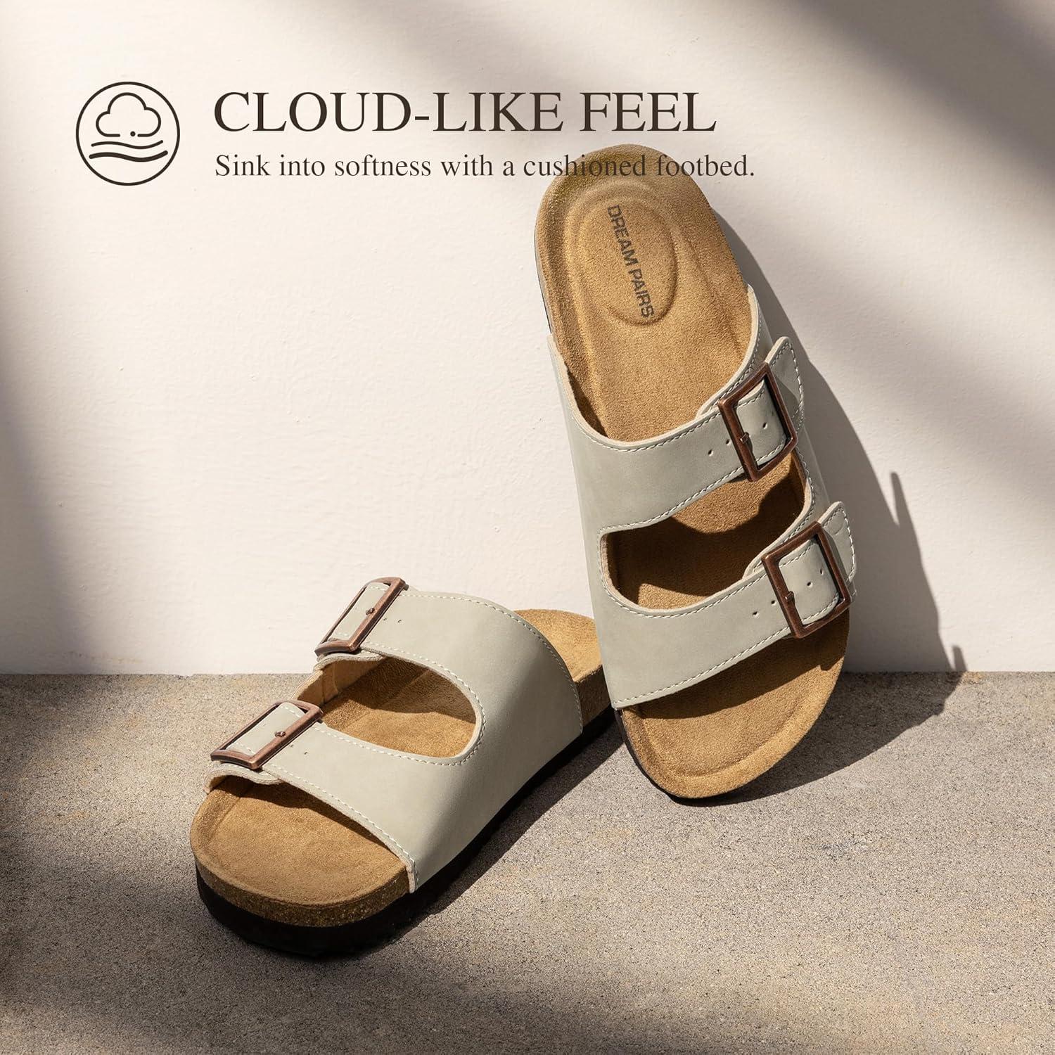 imageDREAM PAIRS Womens Slide Sandals Cork Footbed Open Toe Adjustable Flat Sandals Comfort Slip On Slippers for SummerNatural